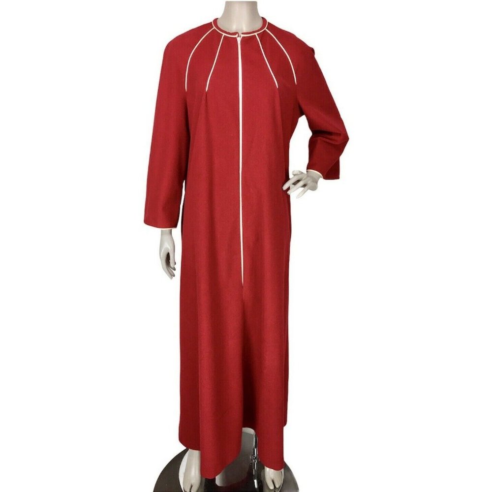 Vintage 70's Kayser MOD Burgundy Burst Quarter Zip House Robe Size Large